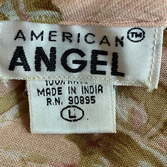 Vtg 90s NOS American Angel Romantic Boho Rose Floral Crinkle Rayon Maxi Dress L - Picture 14 of 16